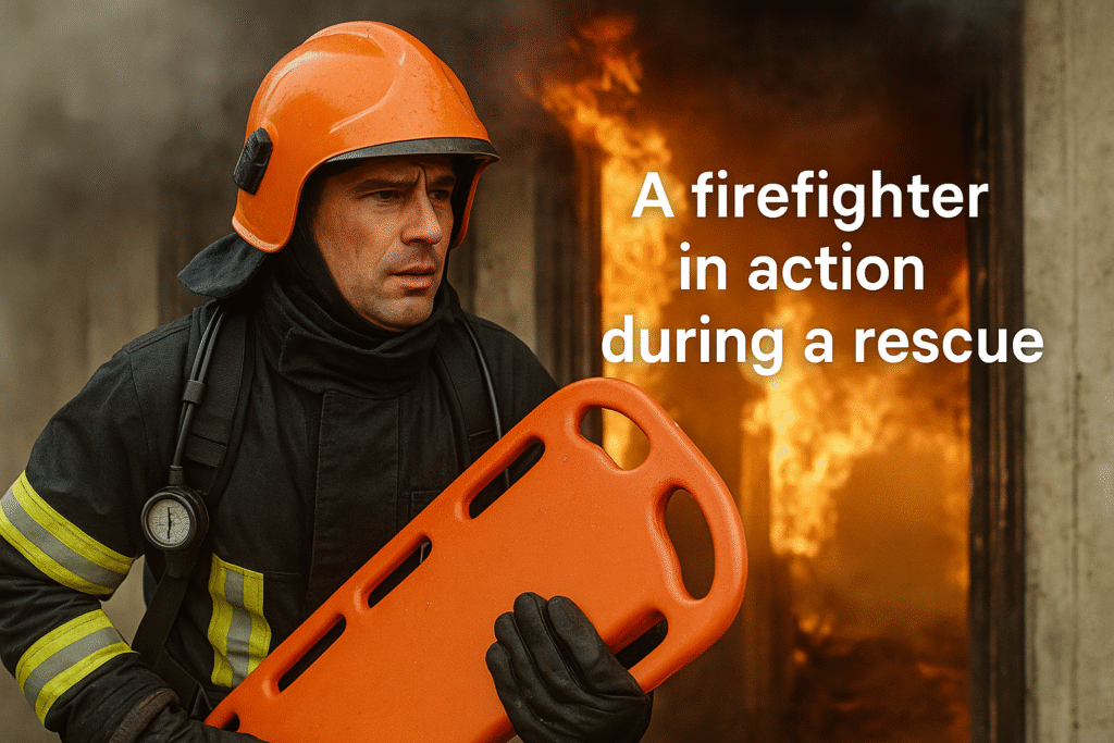A firefighter in action during a rescue