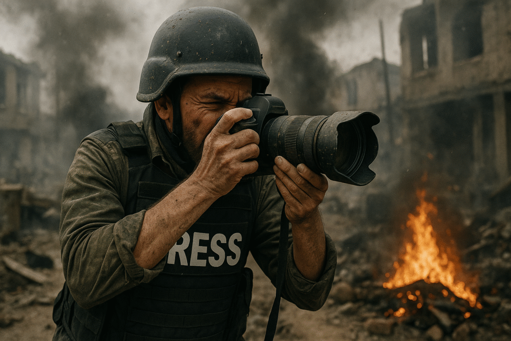 War zone photojournalist capturing images in extreme conditions